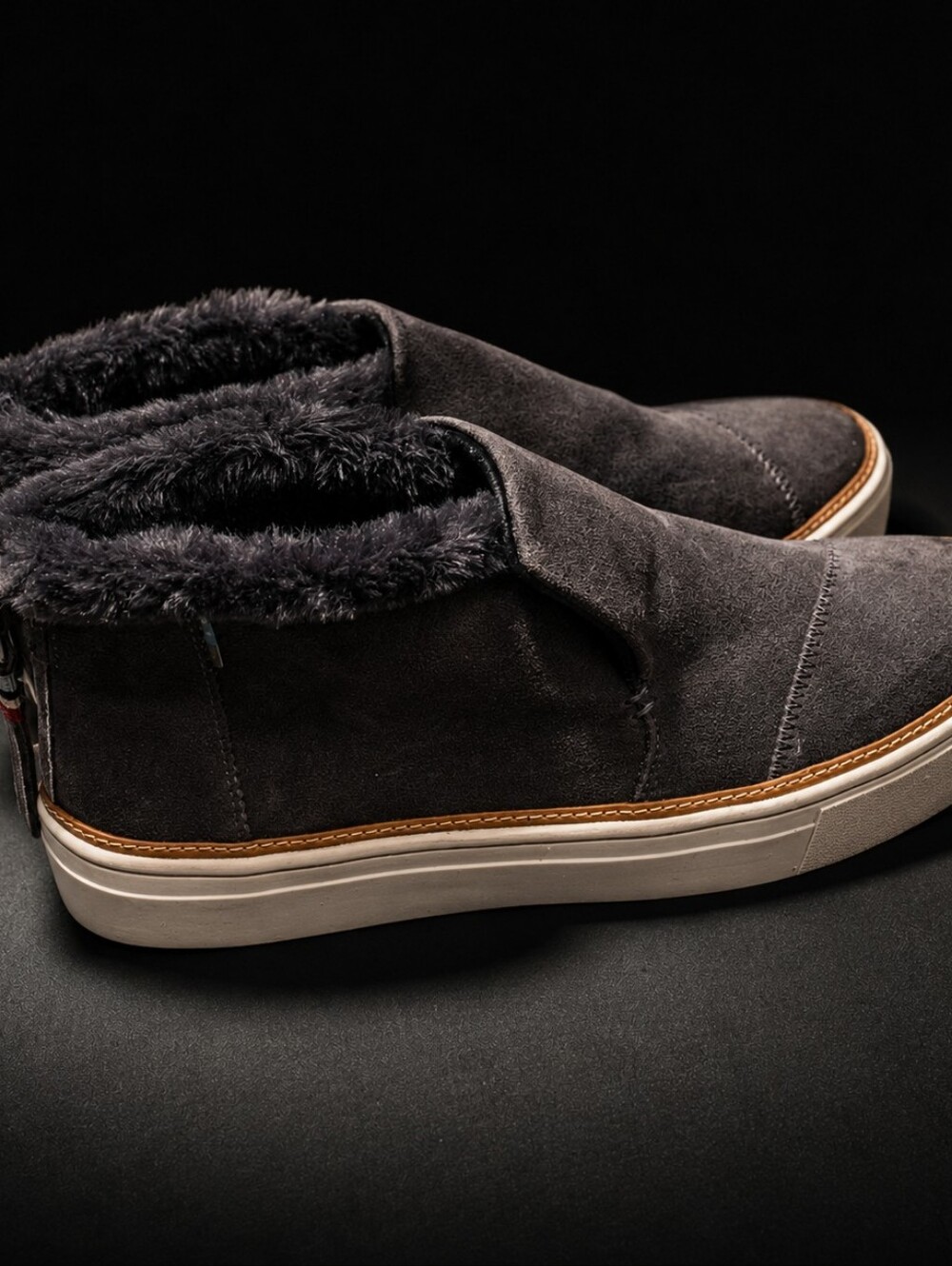TOMS Women's Faux Fur Lined Suede Slip-On Sneakers/Booties - Gray - Size 10